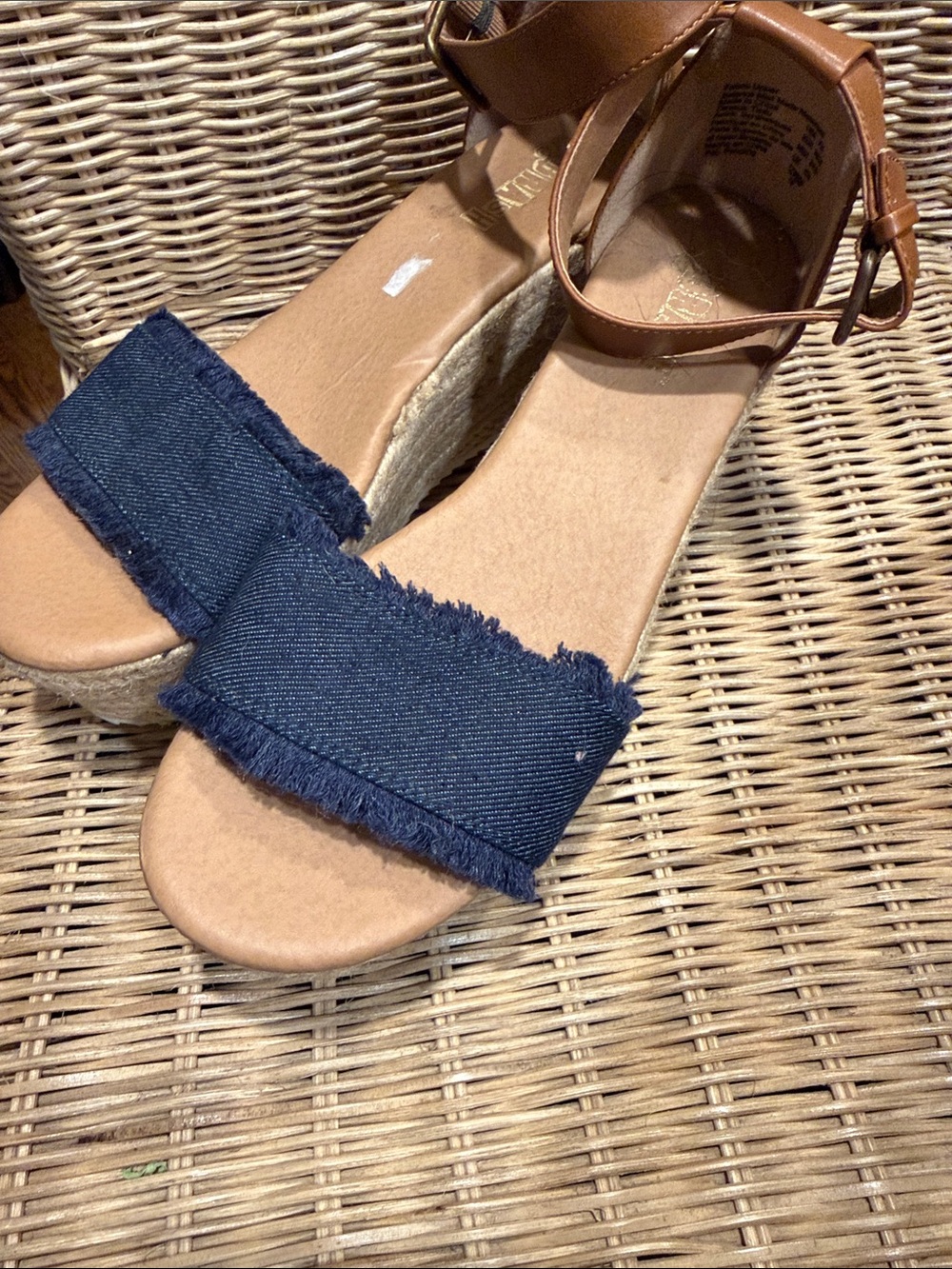Brash Navy Denim and Tan Espadrille Sandals